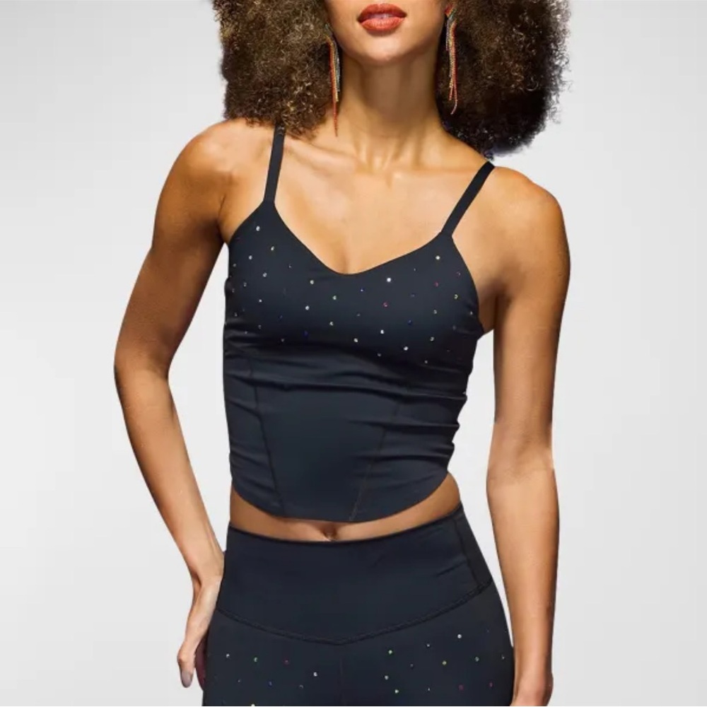 Terez Rhinestone-Embellished Crop Corset Black Top small